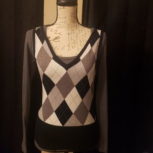 2 PC. Argyle vest with scoop long sleeve tee